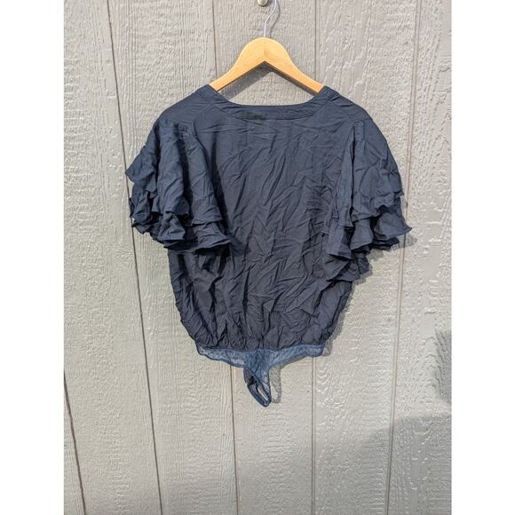 Free People M Navy flutter sleeve fairy Preppy boho body suit Costal whimsy - Picture 6 of 6